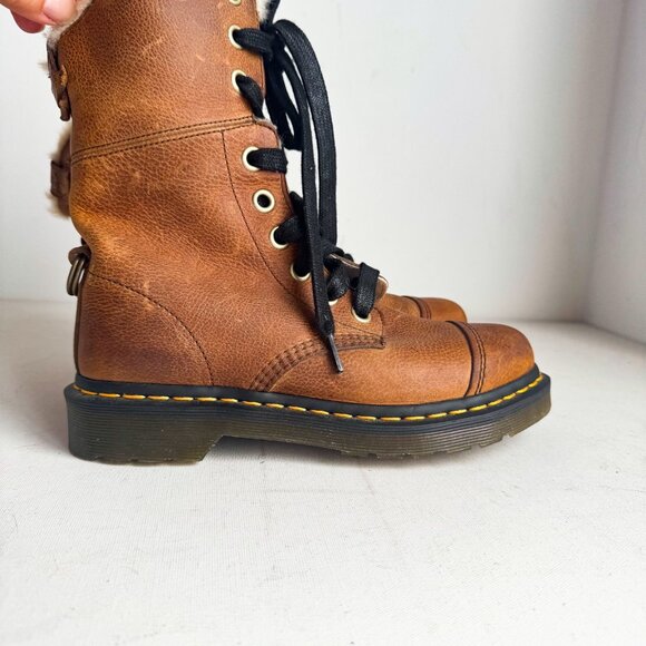Doc Martens Aimilita Grizzly Brown Faux Fur Lined Mid Height Boots NEW 7 - Picture 2 of 5